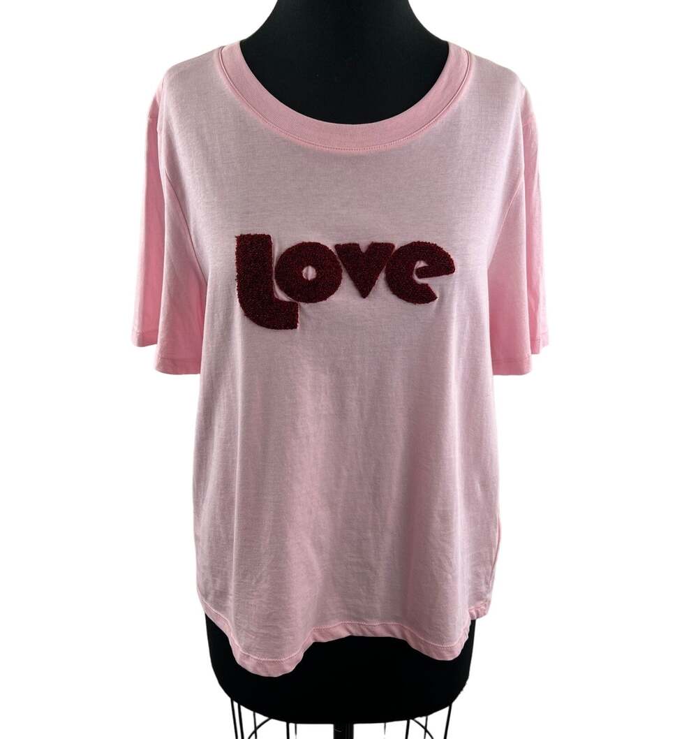 H&M "Love" T-Shirt Tee Top Shirt Pink Cotton Short Sleeve Crewneck Size M Medium